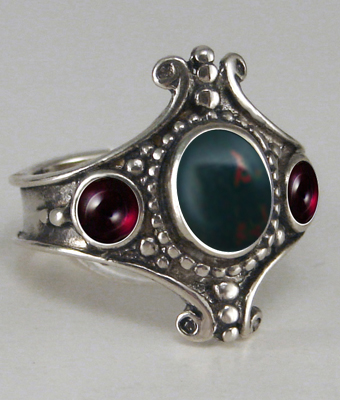 Sterling Silver Imperial Ring With Bloodstone And Garnet Size 10